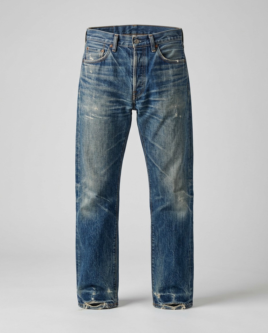 Distressed vintage denim jeans