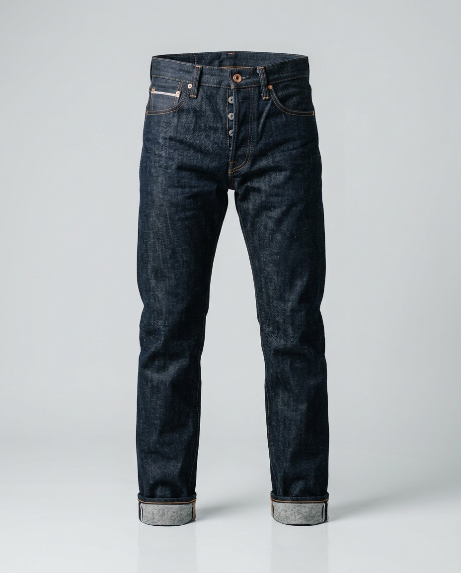 Dark indigo raw selvedge denim jeans